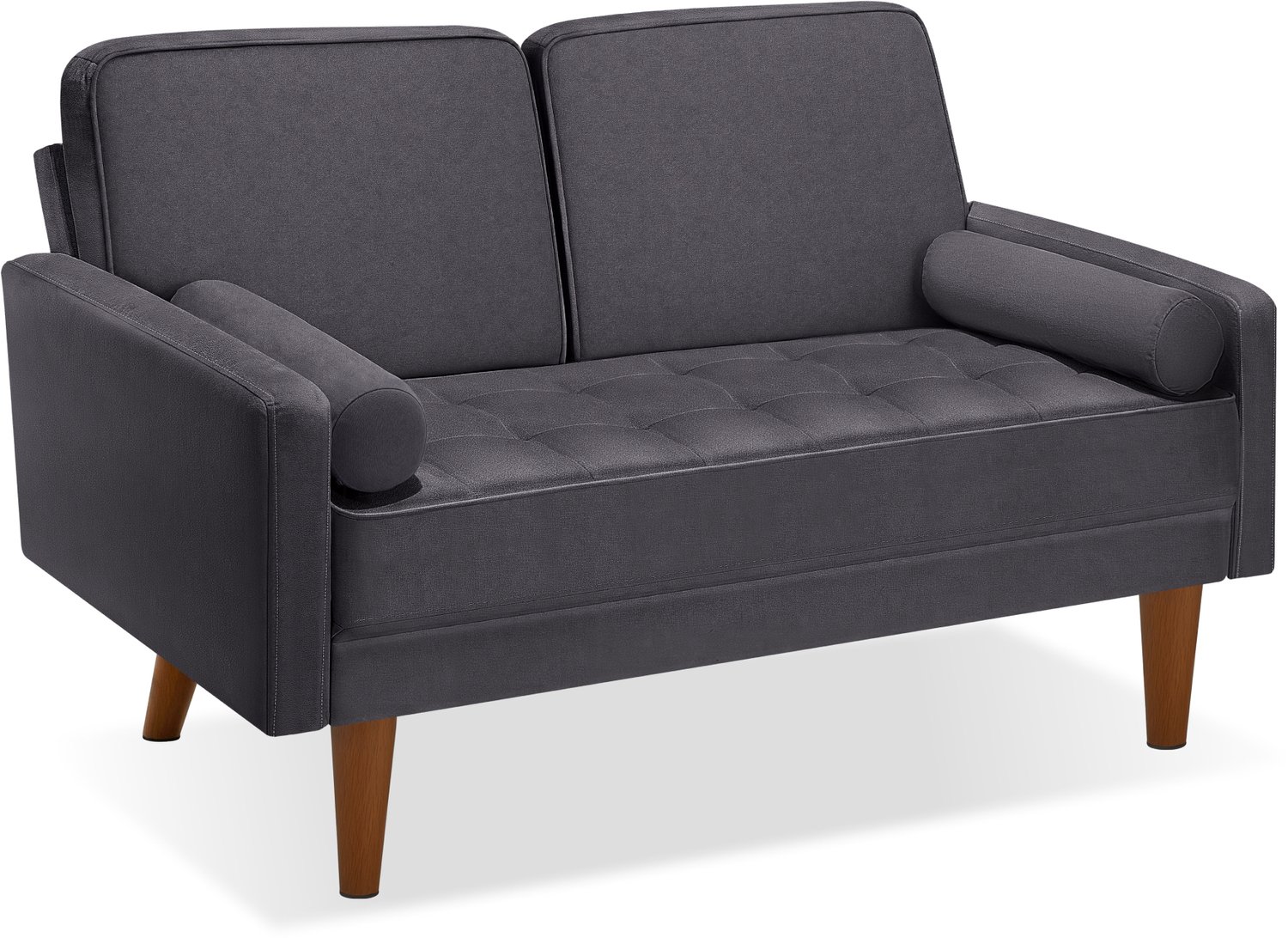 Tectake 2-zits Bank - Zitbank - 135 x 76 x 85 cm - Fluweellook Bekleding - Zitkussen van 15 cm dik - Binnenvering en Doorgestikt Patroon - Scandinavisch Design - Wasbaar - Fluweellook Grijs