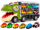 Yammii | Dinosaurus Speelgoed Truck - Extra Dino Stickerboek - Dino Auto met 6 Extra Dino Speelgoedauto's - Speelgoed 3 Jaar en Ouder - Jongens Speelgoed met Verlichting - Kinderspeelgoed