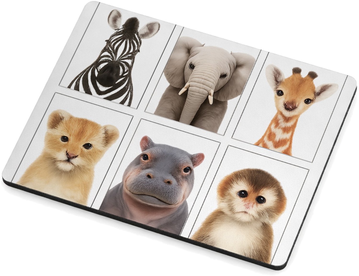 Mr Cadeautjes MDF magnetische fotolijst 9 x 7 - design Vier rustige dierenportretten in een strak museumgrid | cadeau Wit