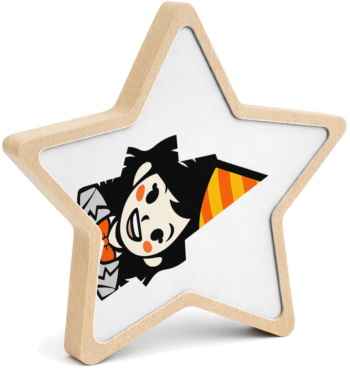 Mr Cadeautjes MDF fotolijst ster 14 x 13,5 - design Vrolijke, nette cartoonfiguur met feestelijke accessoire en | cadeau Wit