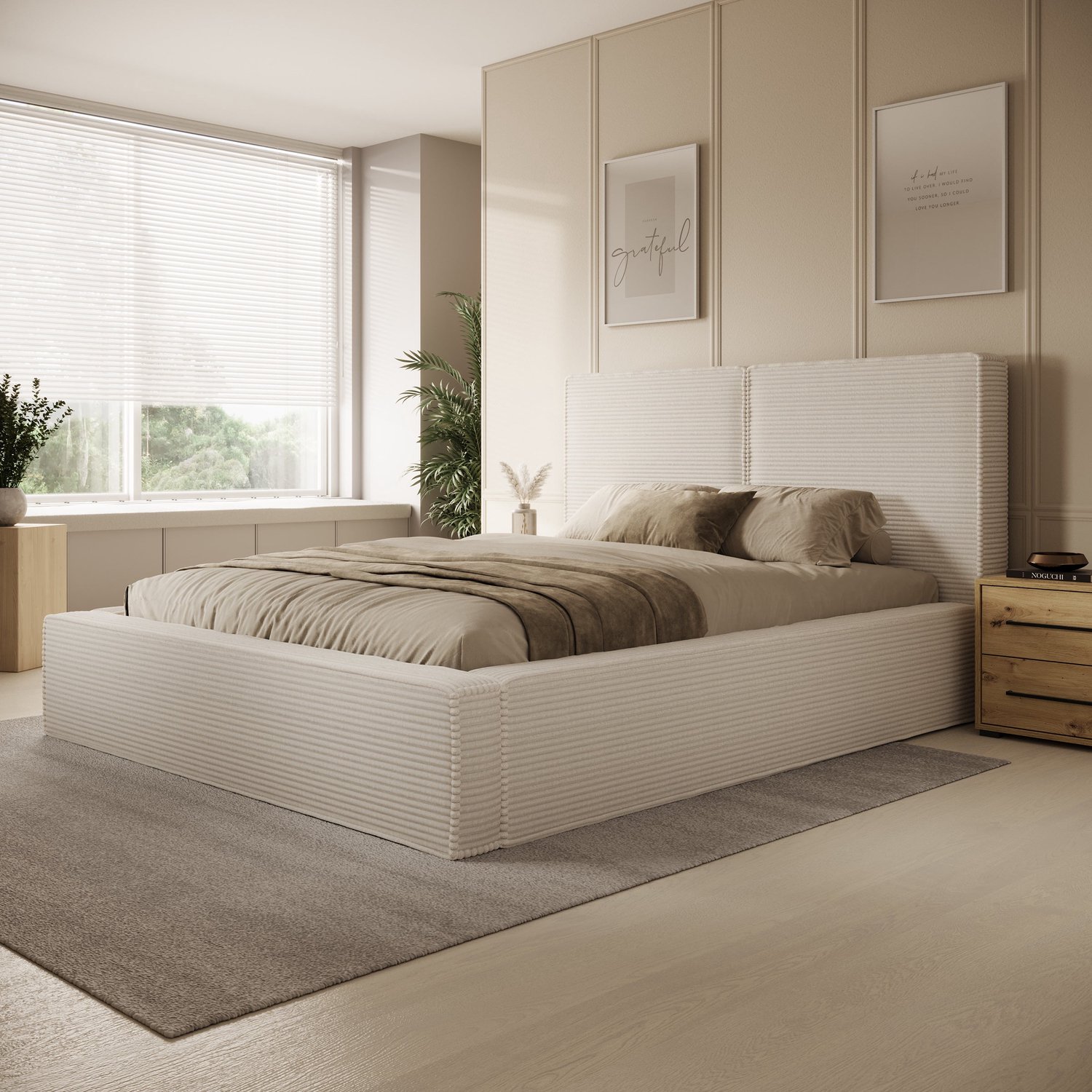 MEUBELLA Tweepersoonsbed Jarviz - Beige ribstof - 160x200 cm