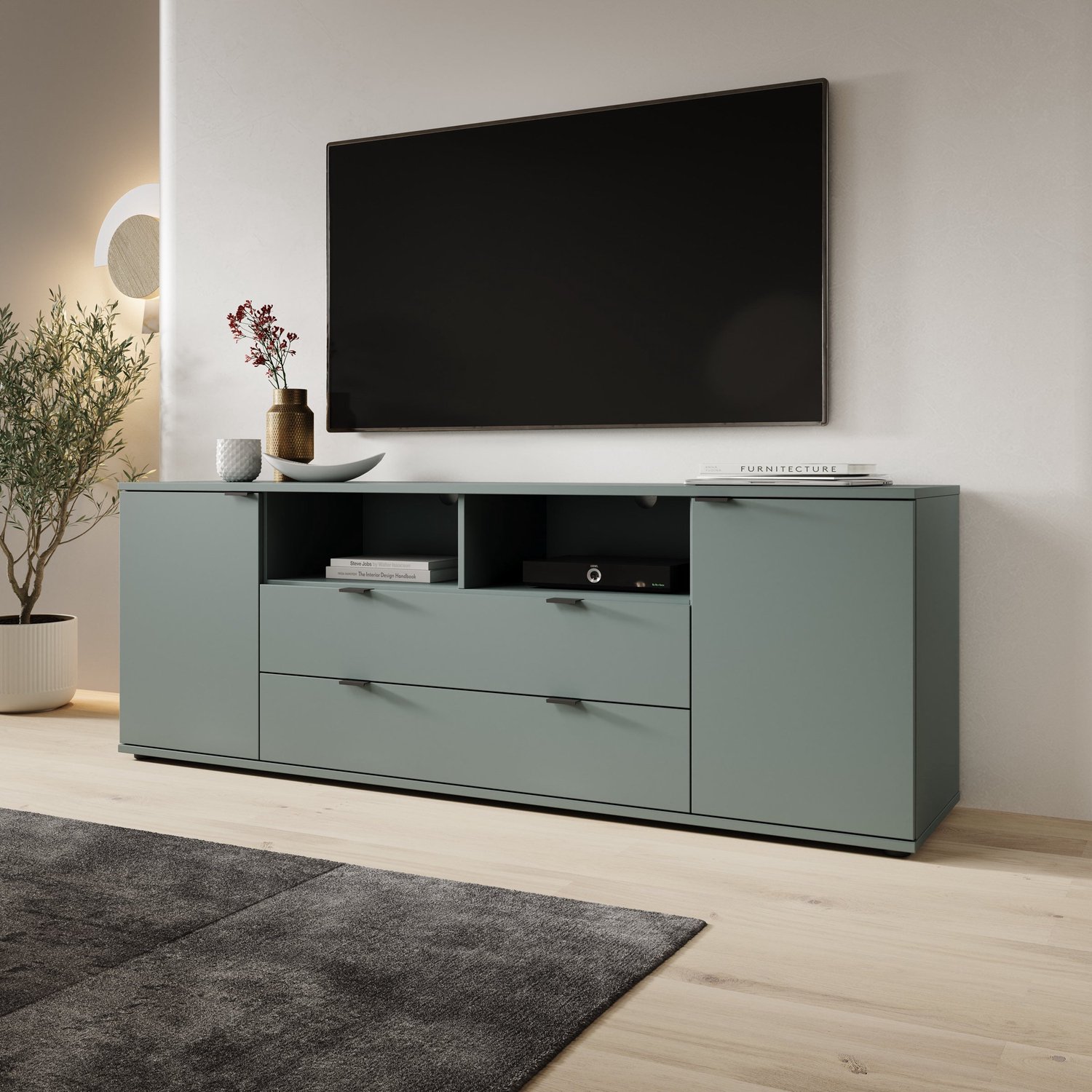MEUBELLA Galeno - TV-Meubel - Groen - 180x41x63 cm