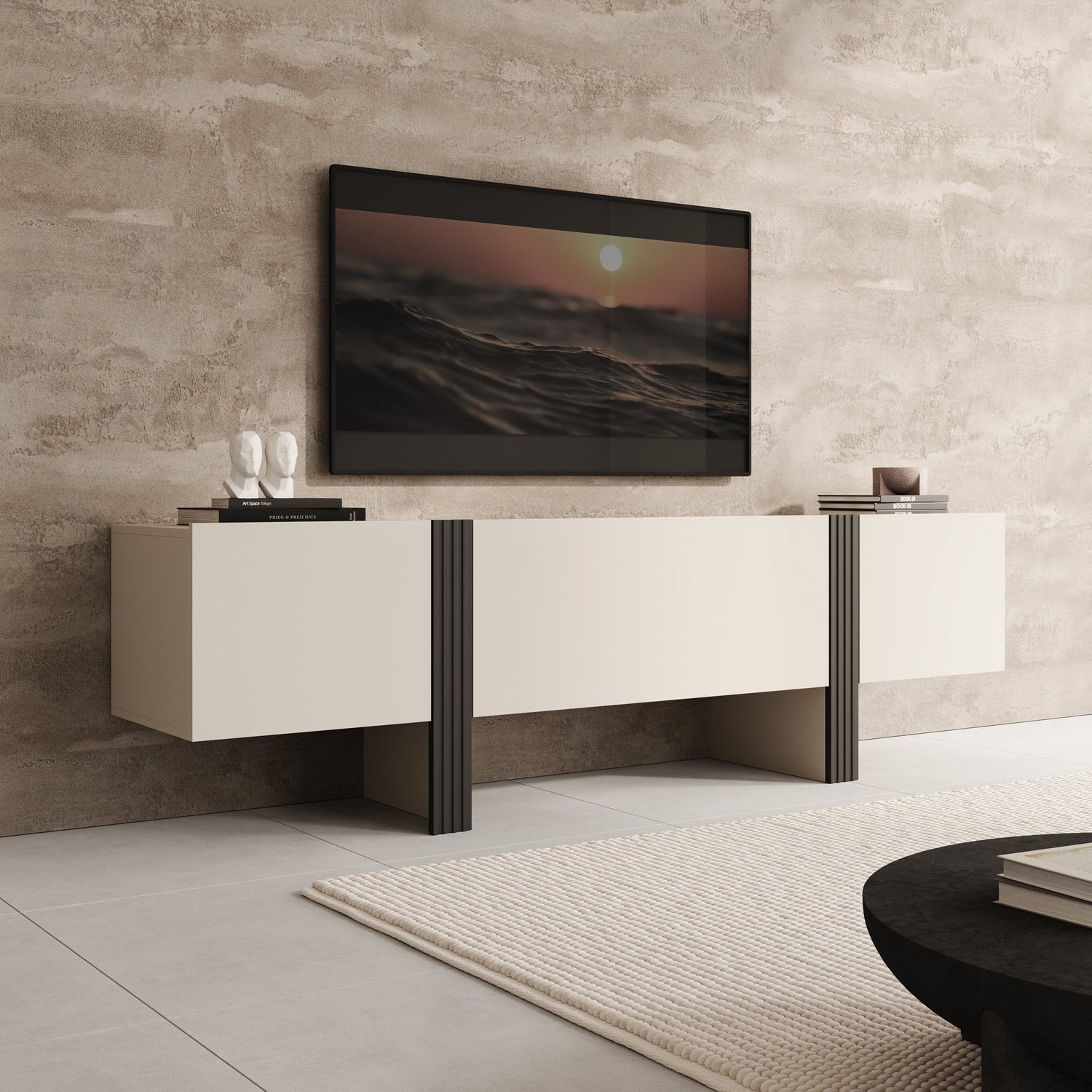 MEUBELLA Torevia - TV-Meubel - Beige - 200x41x58 cm