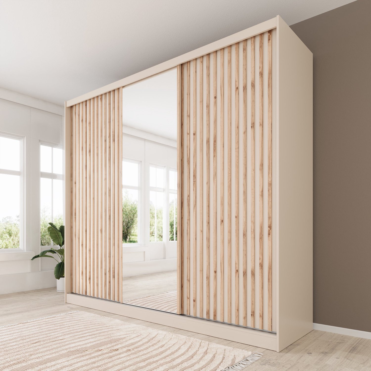 MEUBELLA Lumivera - Kledingkast 3 schuifdeuren - Beige - 250x60x215cm