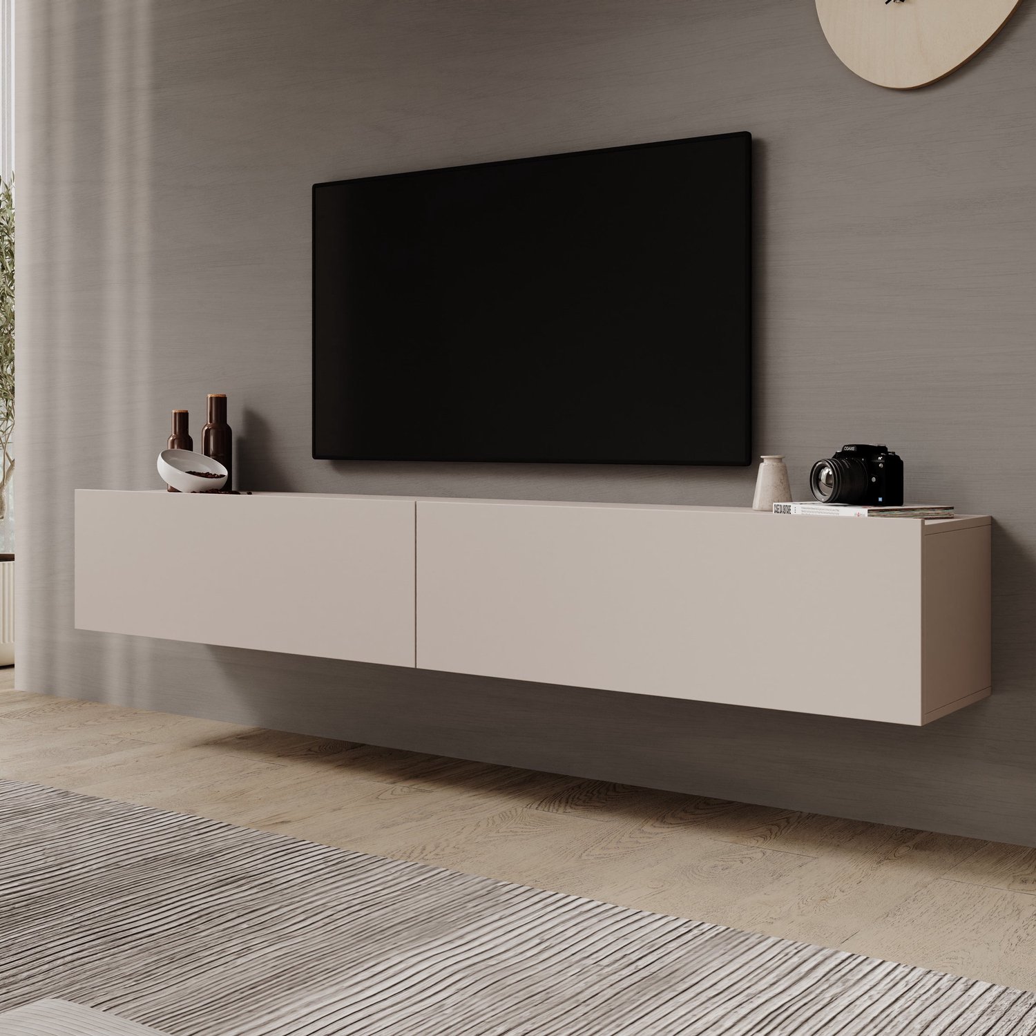 MEUBELLA Gelvio - TV-Meubel - Beige - 200x32x32 cm