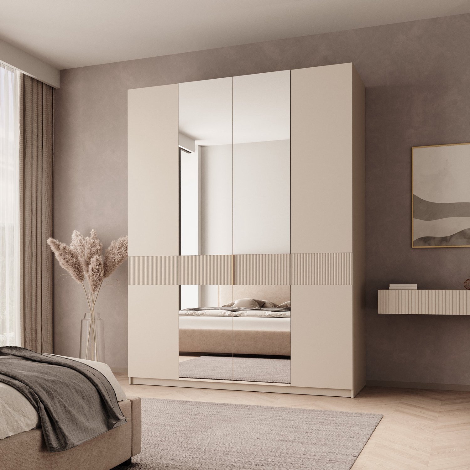 MEUBELLA Zelvai - Kledingkast 4-deurs - Beige - 180x60x237 cm