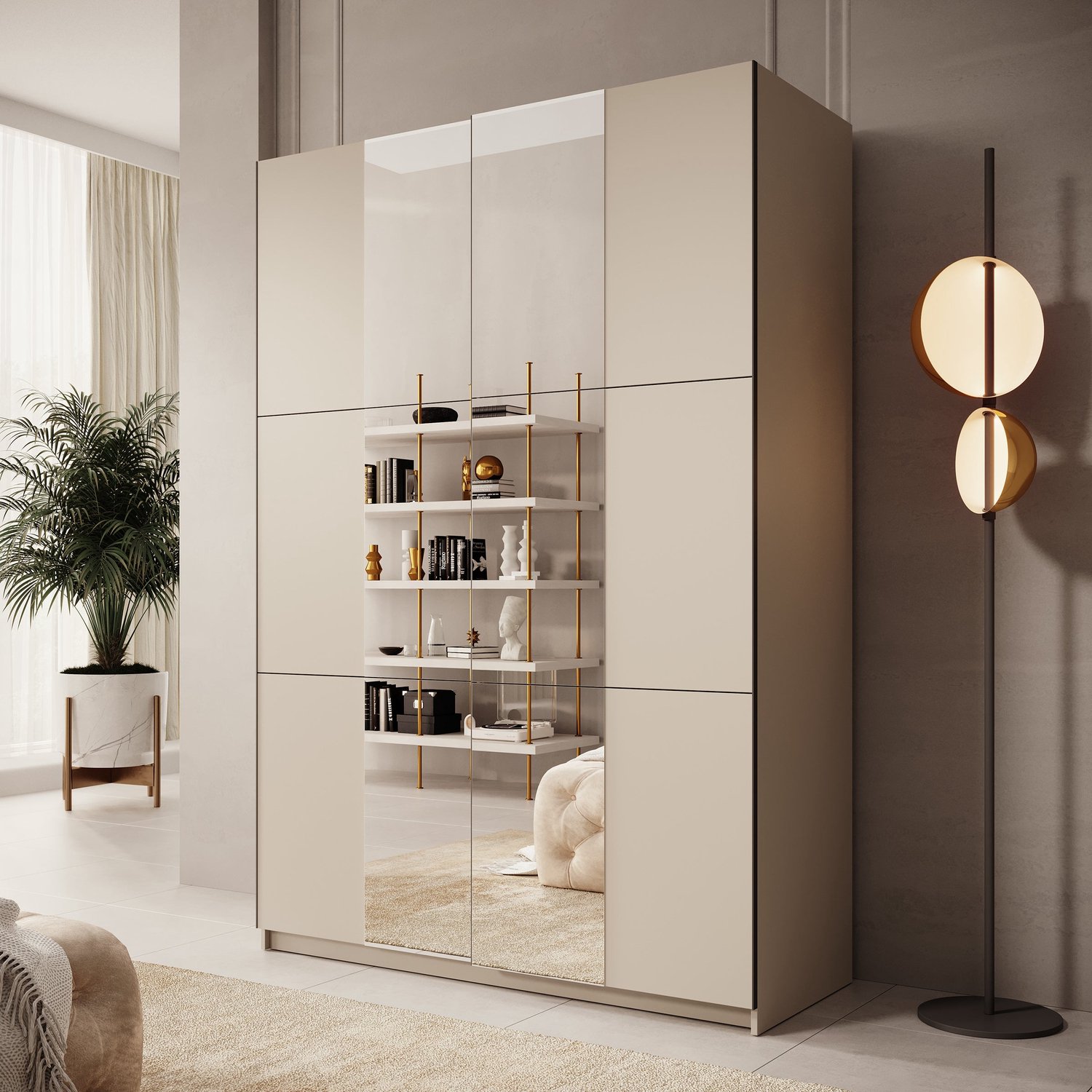 MEUBELLA Kledingkast Landon - Beige - 150 cm - Met spiegel