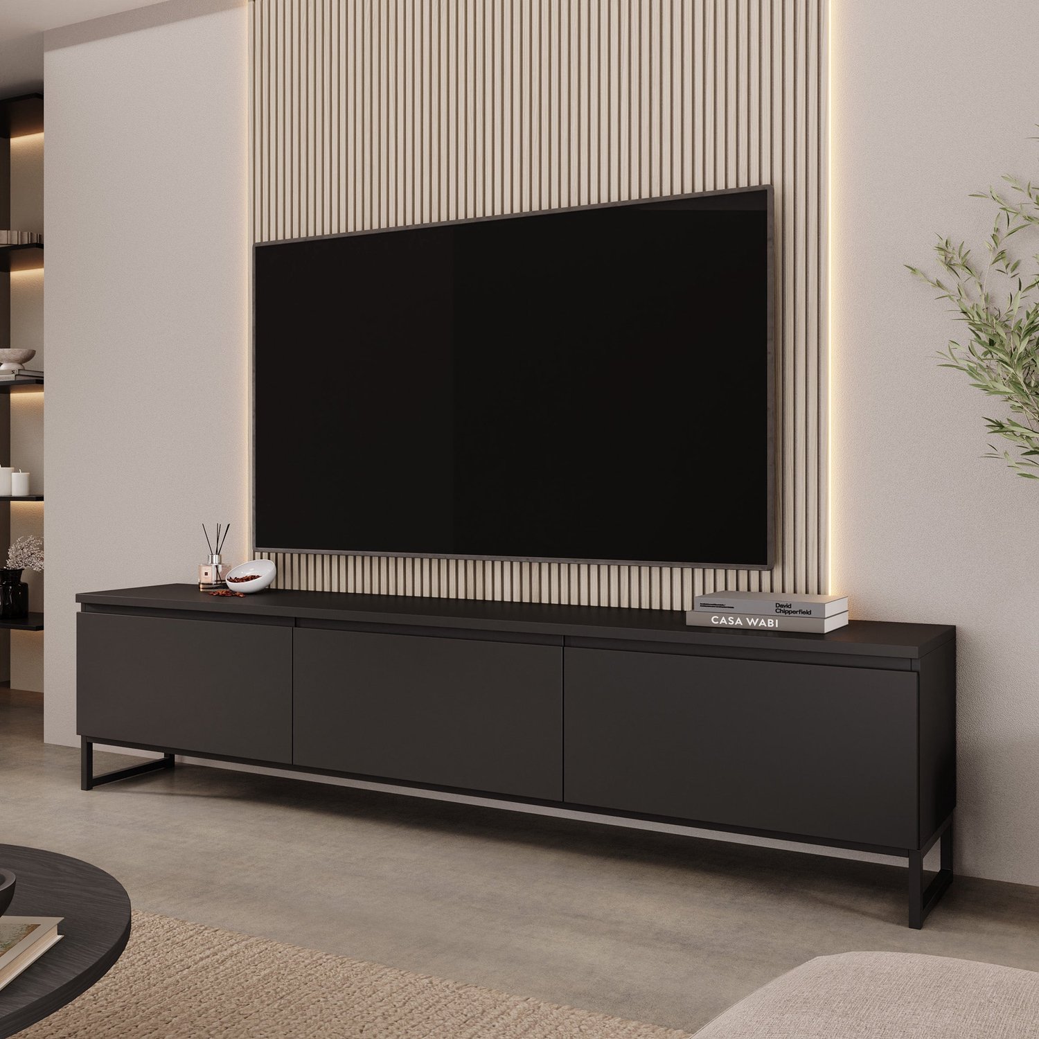MEUBELLA Bandariba - TV-Meubel - Zwart - 200x35x48 cm