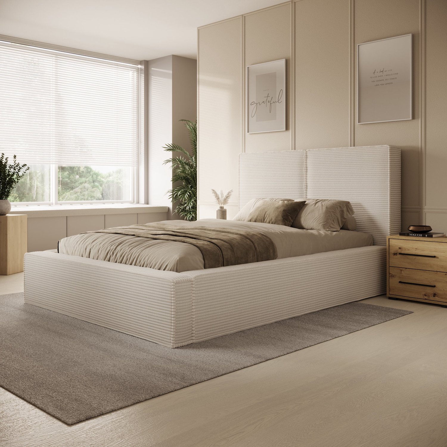 MEUBELLA Tweepersoonsbed Jarviz - Beige ribstof - 140x200 cm