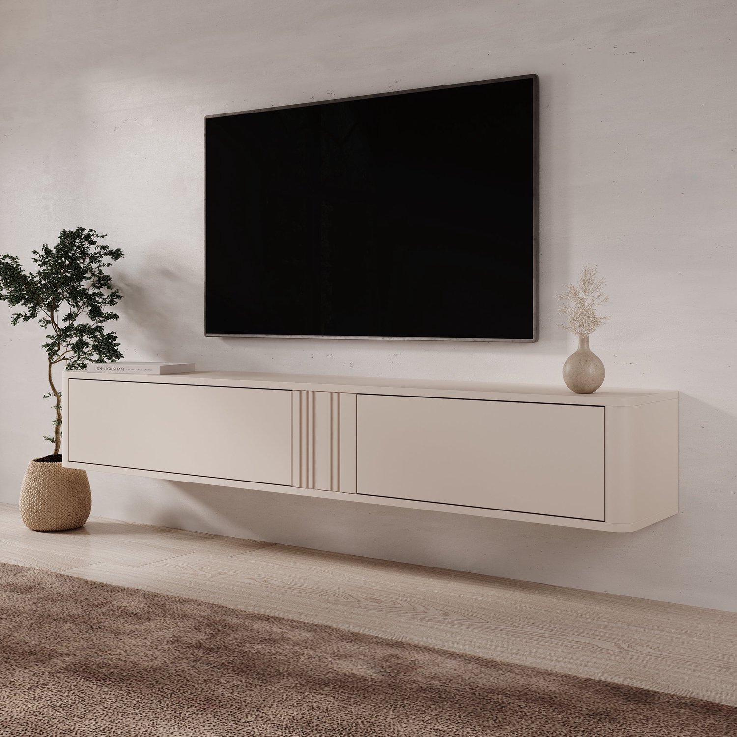 MEUBELLA Fermano - TV-Meubel - Beige - 190x31x30 cm