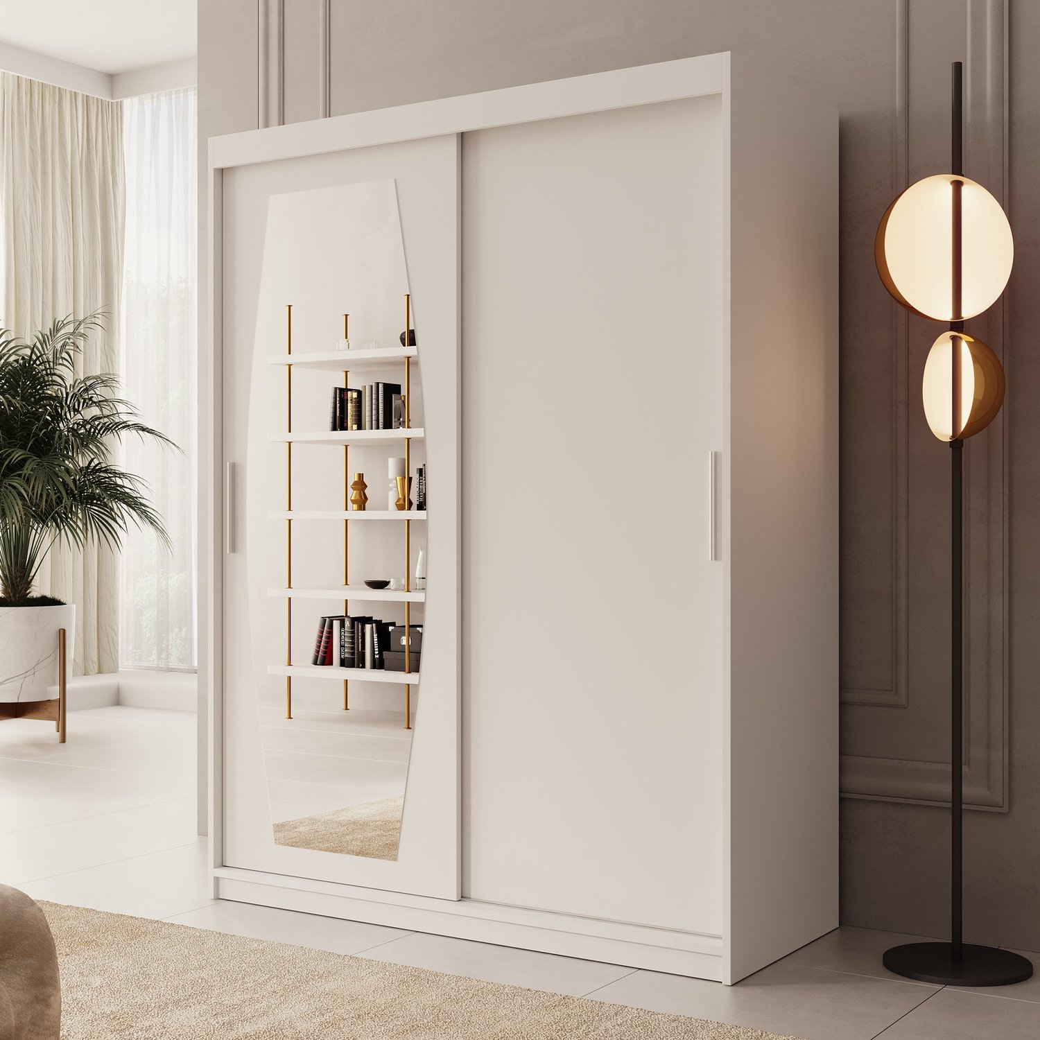 MEUBELLA Kledingkast Azai - Wit - 150 cm - Met spiegel