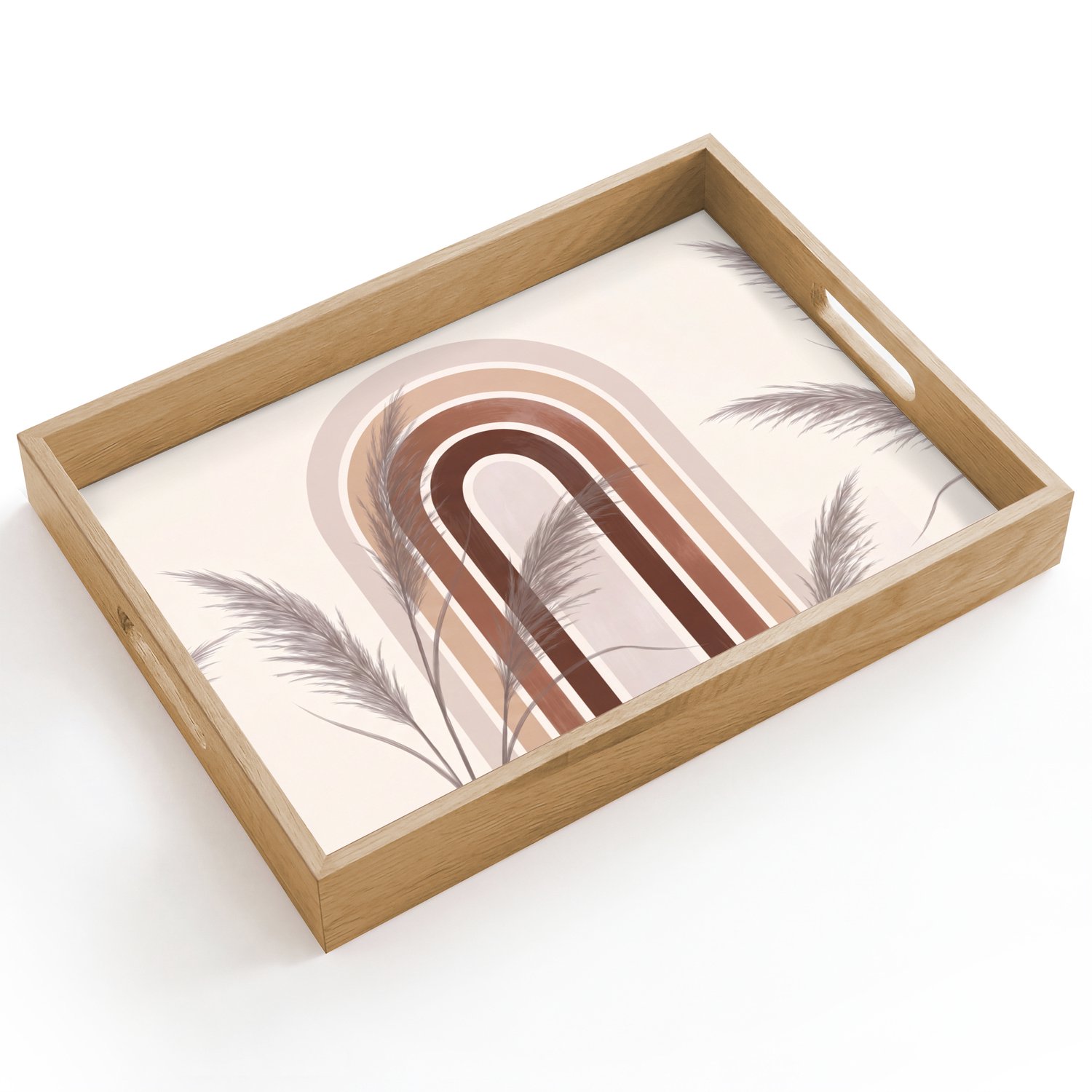 Dienblad hout 40x30 cm - Schootdienblad - Abstract - Bogen - Plant - Boho - Beige - Borrelplank rechthoek - Plateau dienbladen
