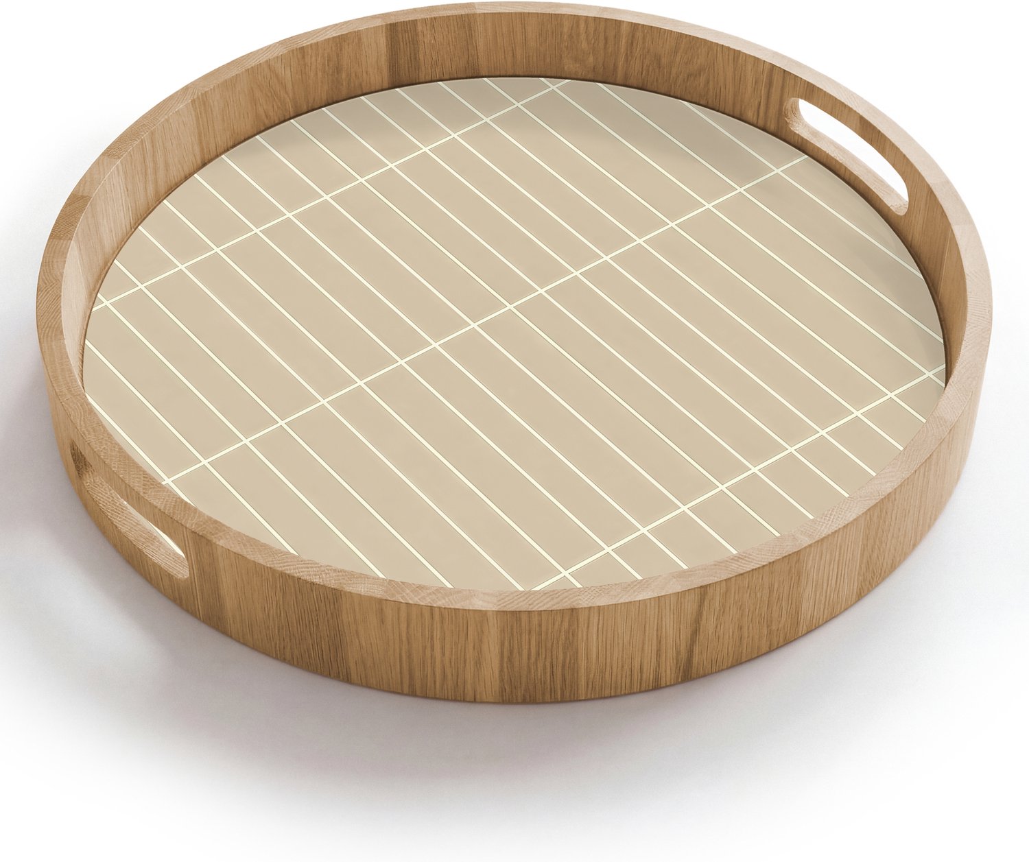 Dienblad rond 40x40 cm - Schootdienblad hout - Verticaal - Wandtegel - Crème - Beige - Borrelplank rechthoek - Plateau houten dienbladen