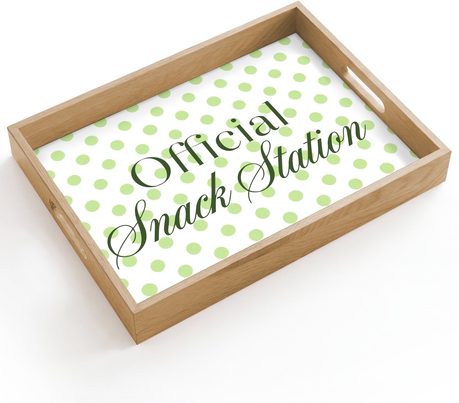 Dienblad hout 40x30 cm - Schootdienblad - Snack Station - Groen - Stippen - Borrelplank rechthoek - Plateau dienbladen