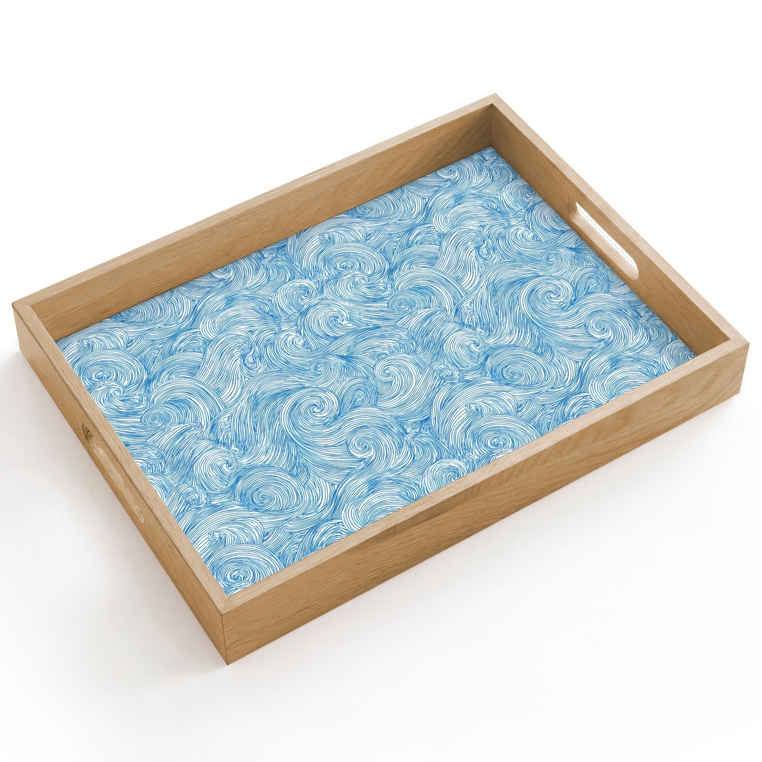 Dienblad hout 40x30 cm - Schootdienblad - Blauw - Wit - Spiraal - Golven - Lijnen - Borrelplank rechthoek - Plateau dienbladen