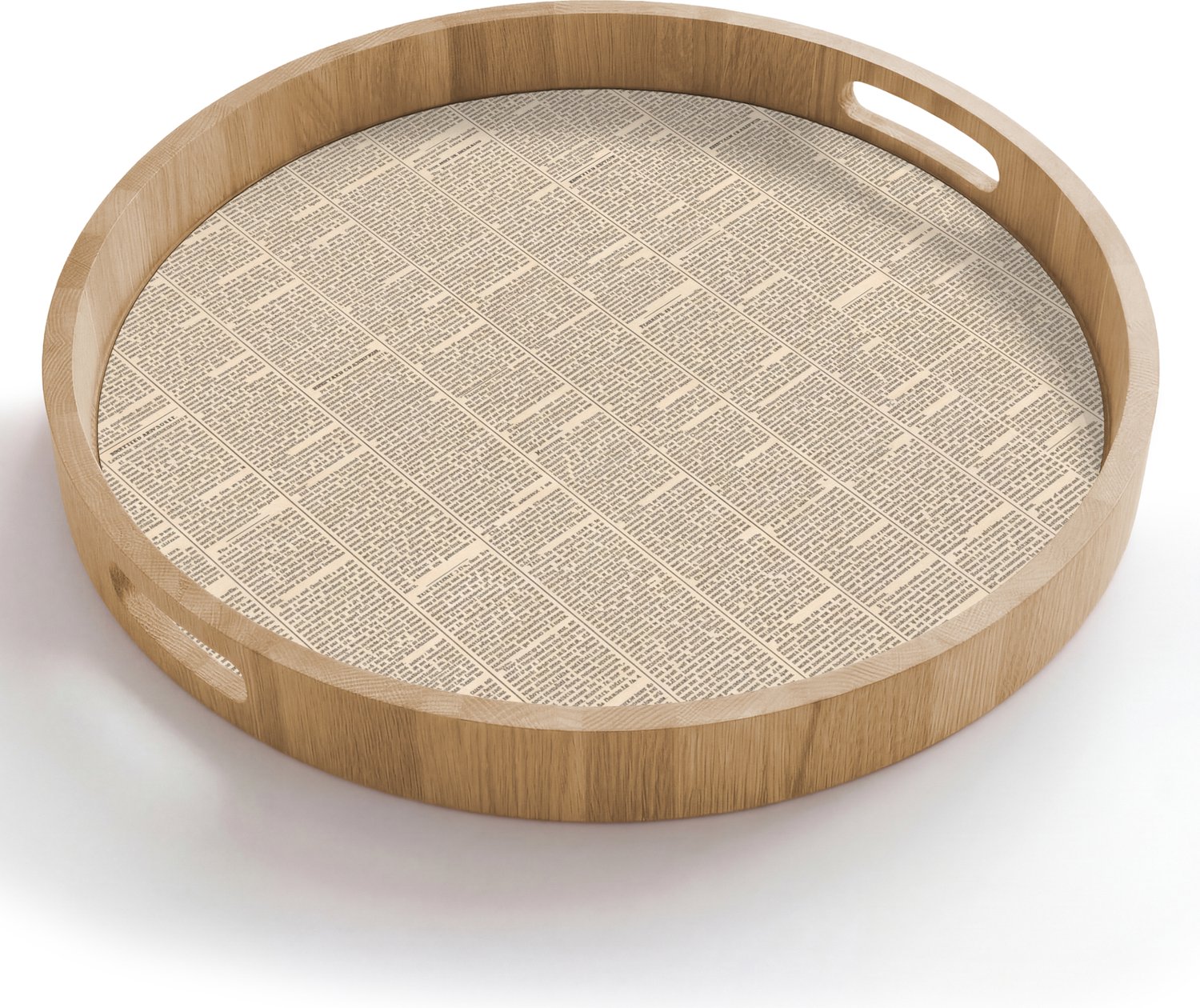 Dienblad rond 50x50 cm - Schootdienblad hout - Krant - Nieuws - Historisch - Vintage - Beige - Borrelplank rechthoek - Plateau houten dienbladen