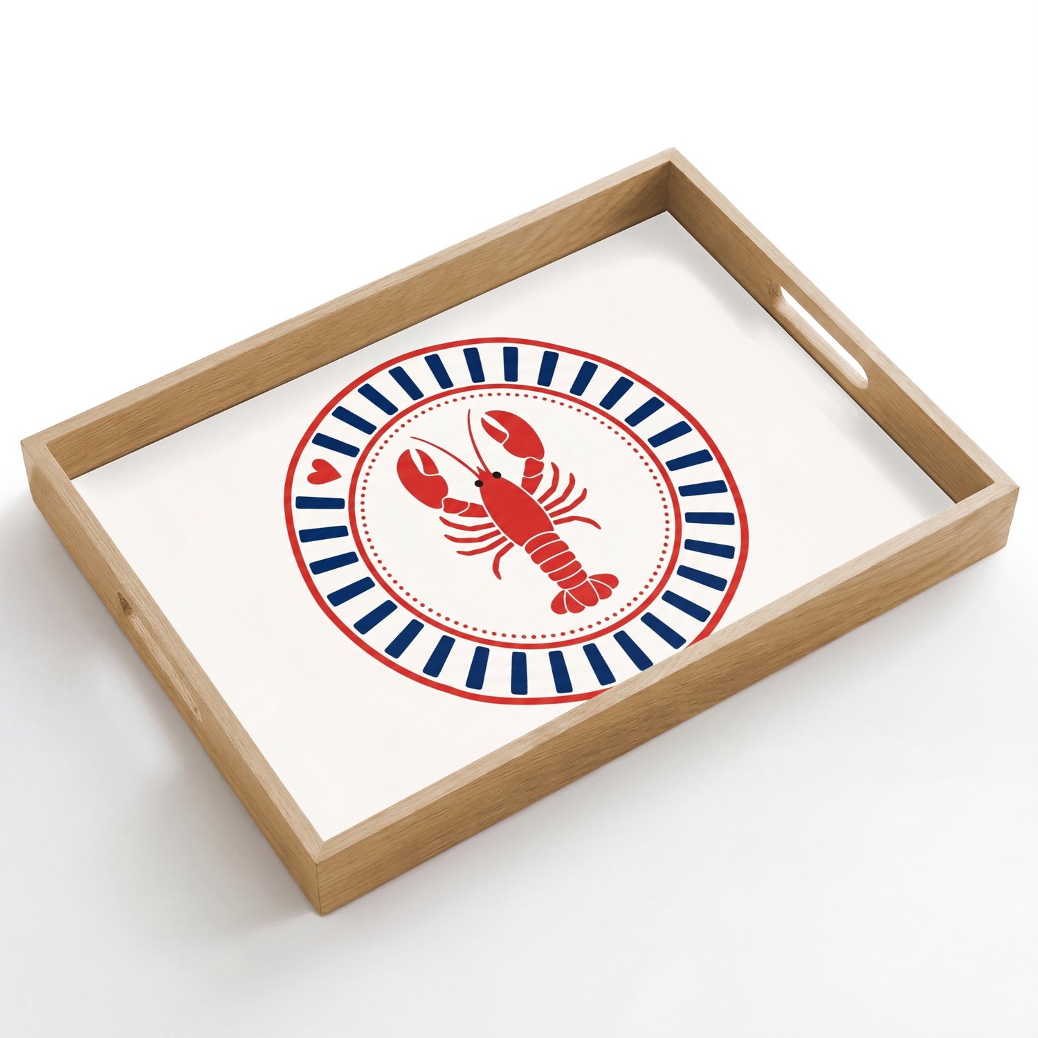 Dienblad hout 50x35 cm - Schootdienblad - Zeeleven - Kreeft - Embleem - Grafisch - Rood - Borrelplank rechthoek - Plateau dienbladen