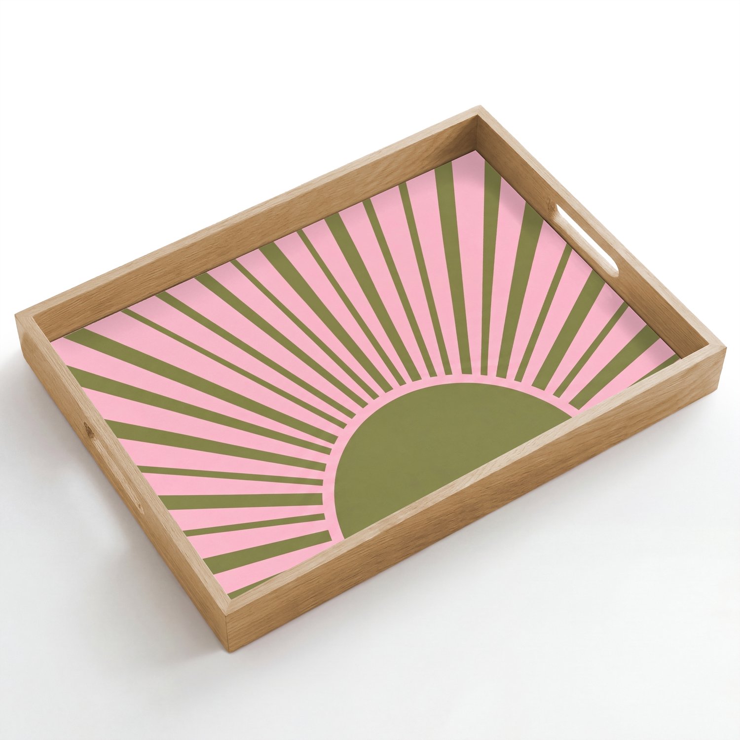 Dienblad hout 50x35 cm - Schootdienblad - Abstract - Stralen - Grafisch - Roze - Groen - Borrelplank rechthoek - Plateau dienbladen