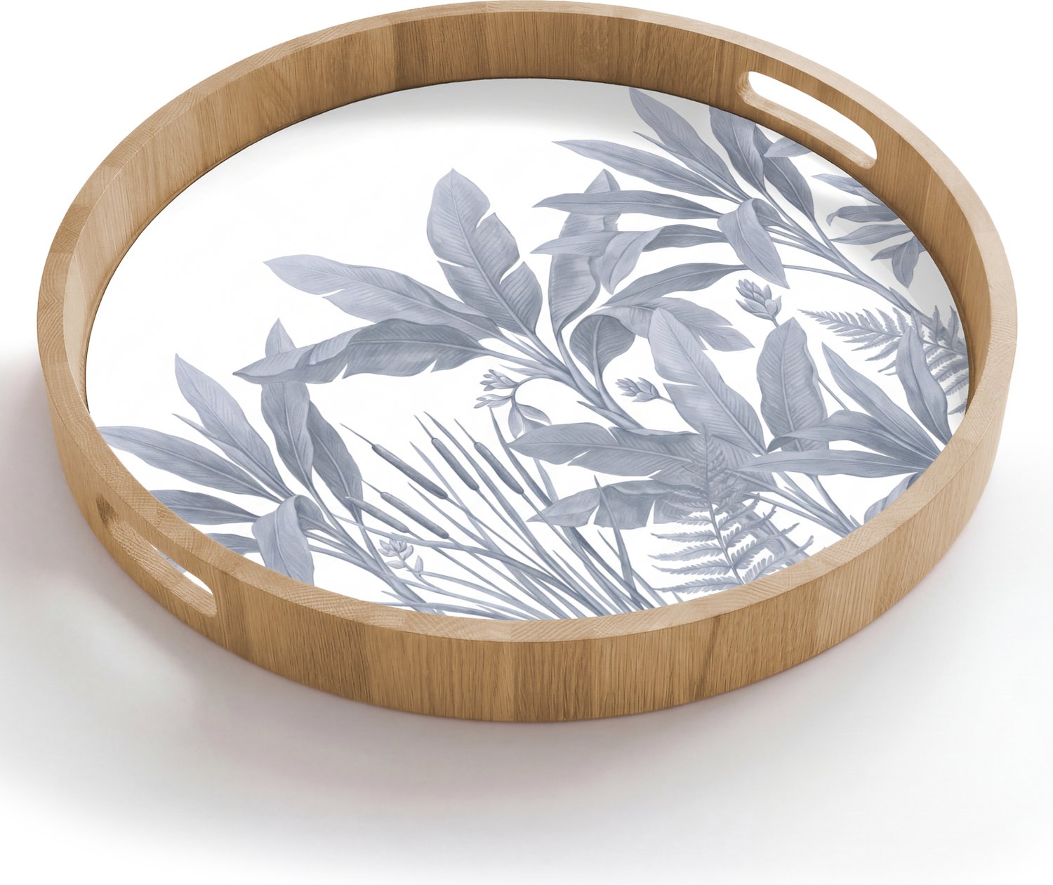 Dienblad rond 50x50 cm - Schootdienblad hout - Planten - Bladeren - Natuur - Grijs - Borrelplank rechthoek - Plateau houten dienbladen