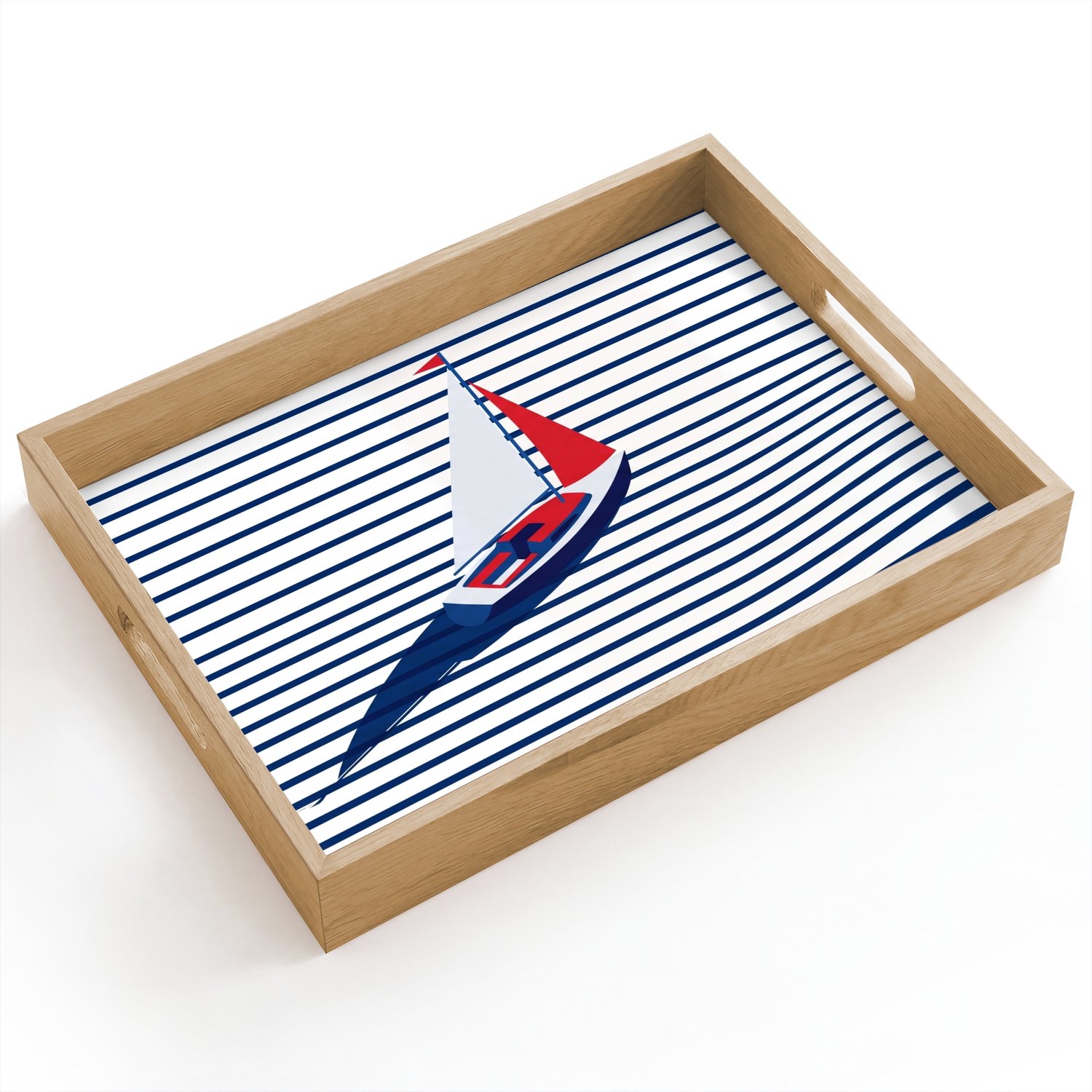Dienblad hout 40x30 cm - Schootdienblad - Boot - Water - Abstract - Blauw - Borrelplank rechthoek - Plateau dienbladen