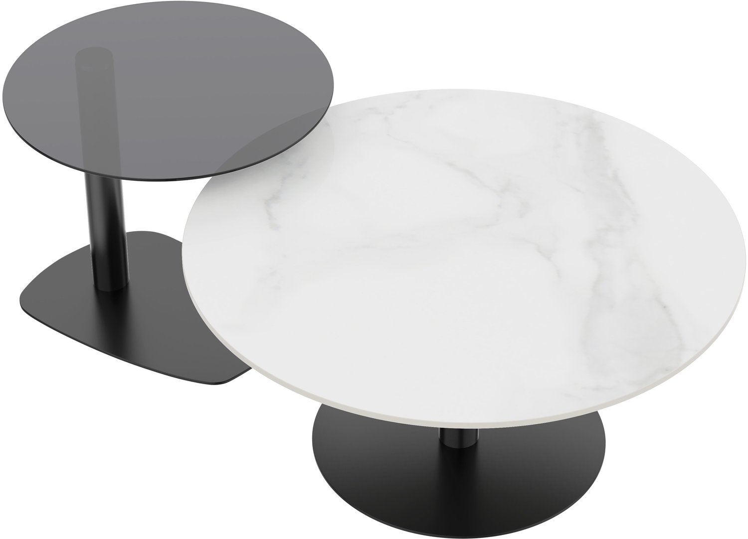 Mura Logistiek Mura Salontafel - Bijzettafel - Koffietafel - Coffee Table - Set Van 2 - Stenen Blad - Glazen Blad - Metalen Frame - Wit+Grijsglas