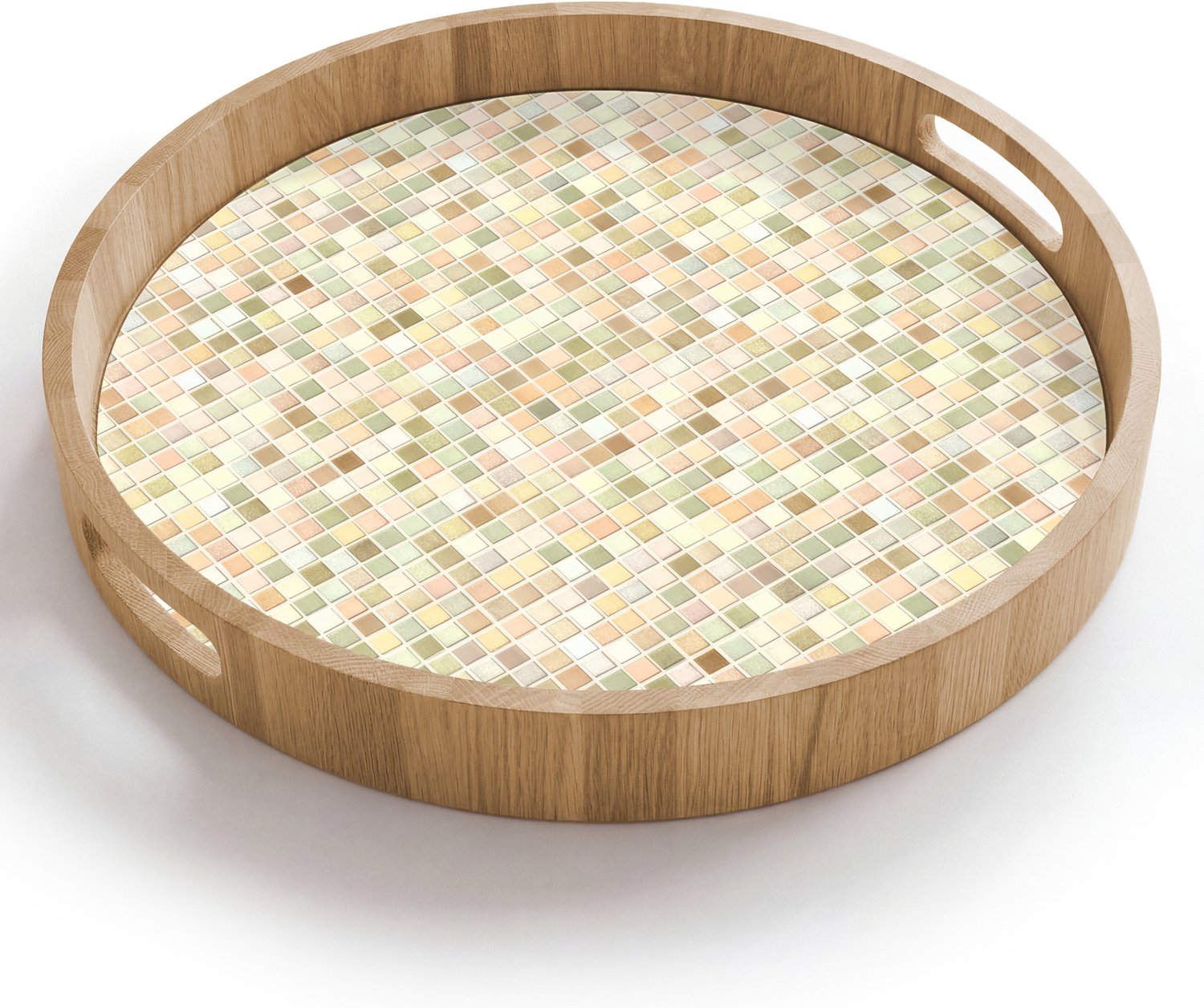 Dienblad rond 40x40 cm - Schootdienblad hout - Mozaïek - Patroon - Beige - Borrelplank rechthoek - Plateau houten dienbladen