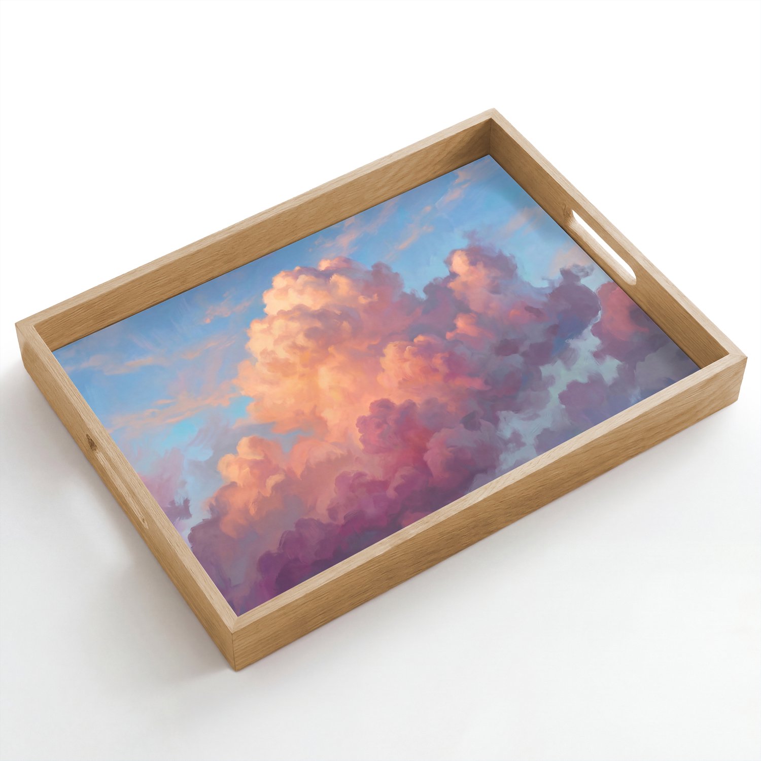 Dienblad hout 50x35 cm - Schootdienblad - Wolken - Lucht - Natuur - Abstract - Kleurrijk - Borrelplank rechthoek - Plateau dienbladen