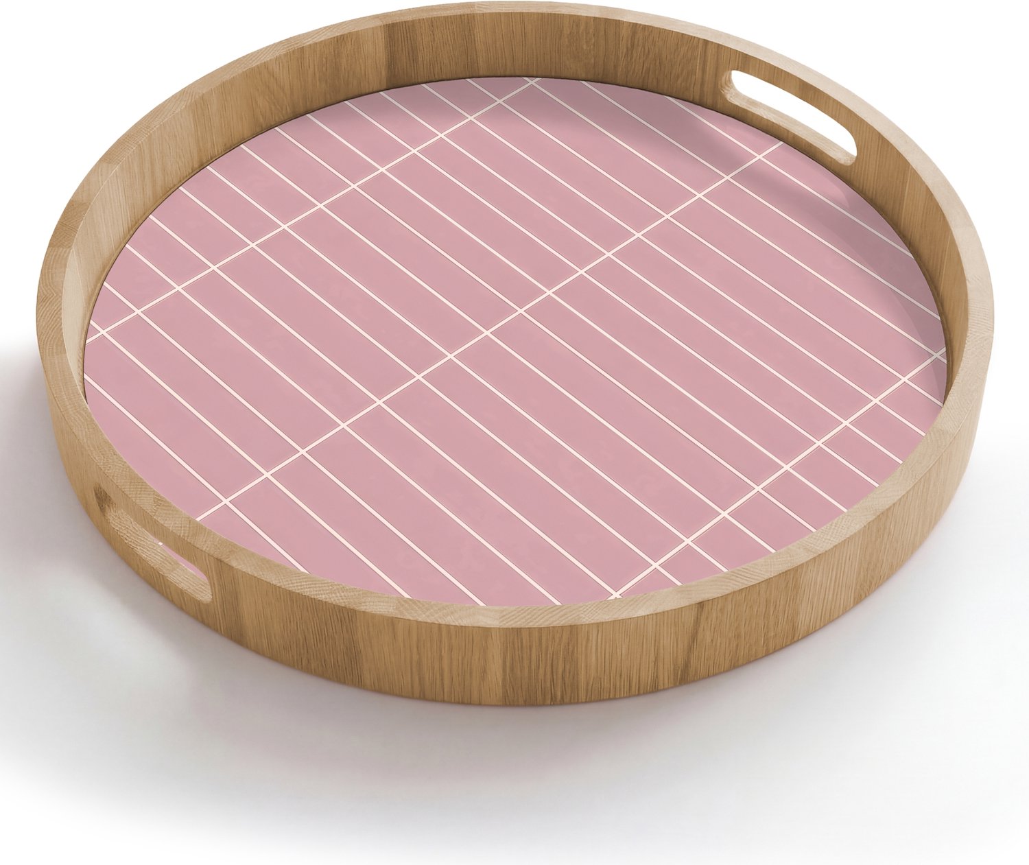 Dienblad rond 50x50 cm - Schootdienblad hout - Verticaal - Wandtegel - Lichtroze - Borrelplank rechthoek - Plateau houten dienbladen