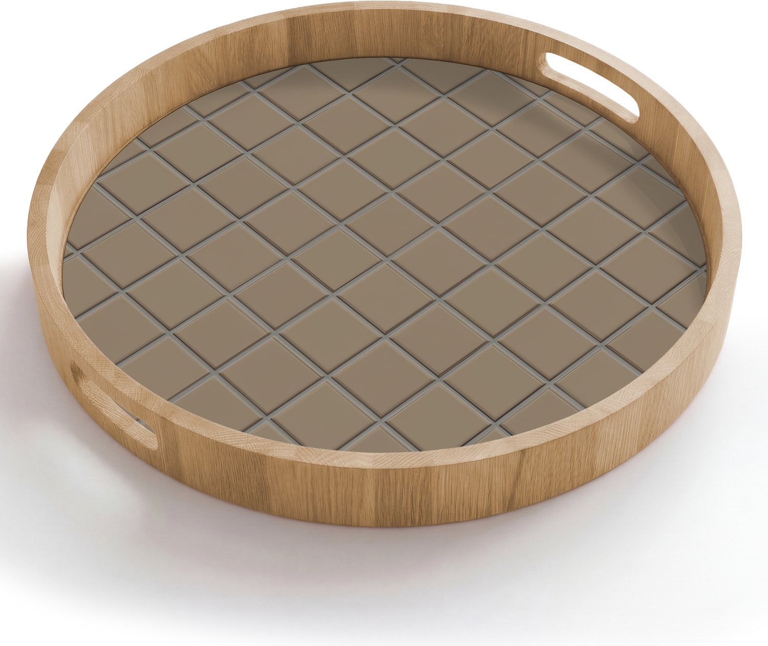 Dienblad rond 50x50 cm - Schootdienblad hout - Tegel - Patroon - Taupe - Borrelplank rechthoek - Plateau houten dienbladen