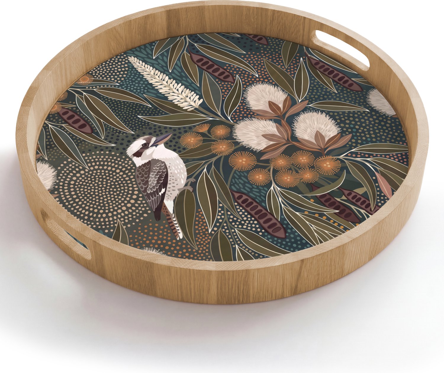 Dienblad rond 50x50 cm - Schootdienblad hout - Vogel - Bladeren - Natuur - Illustratie - Groen - Borrelplank rechthoek - Plateau houten dienbladen