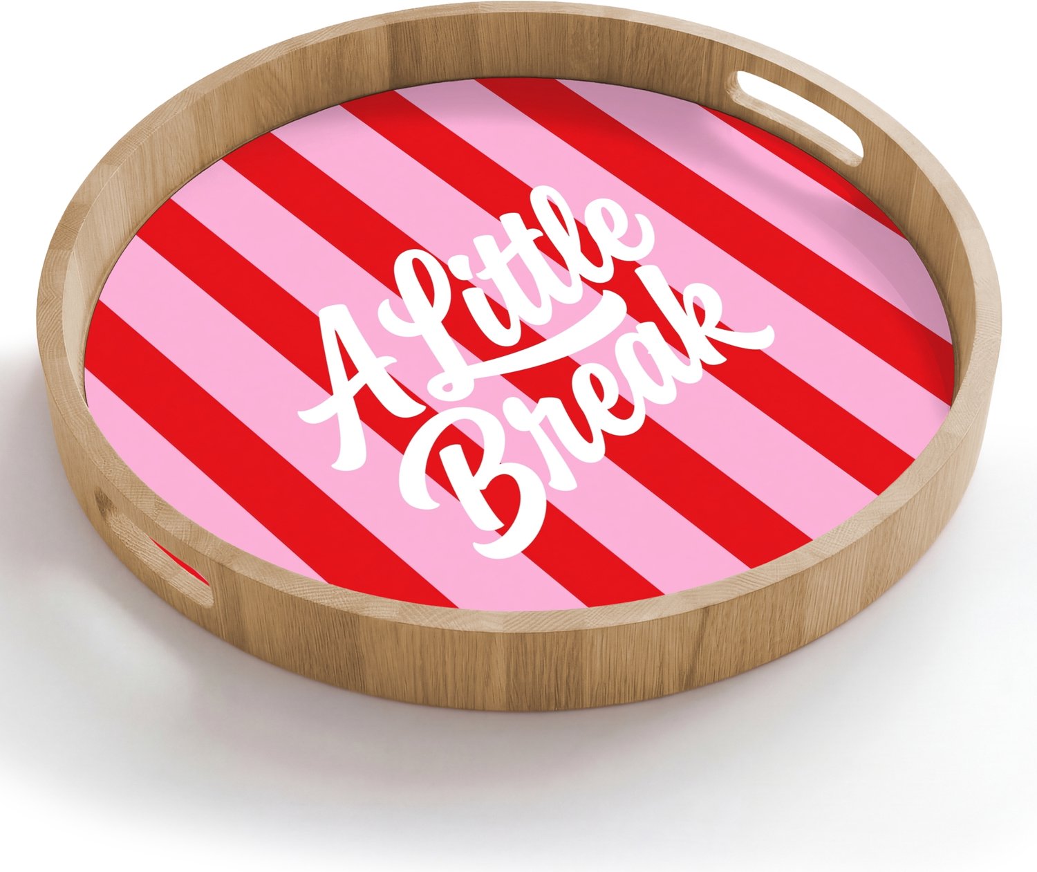 Dienblad rond 50x50 cm - Schootdienblad hout - A Little Break - Strepen - Rood - Roze - Borrelplank rechthoek - Plateau houten dienbladen