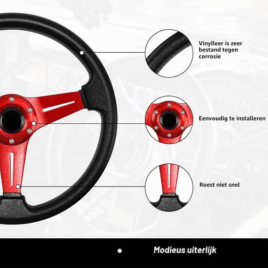 Racing Stuurwiel - Rood - 13.6 inch - Vinyl Leer met Aluminiumlegering - Voor Auto Simulatie en Motorsport — afbeelding 5