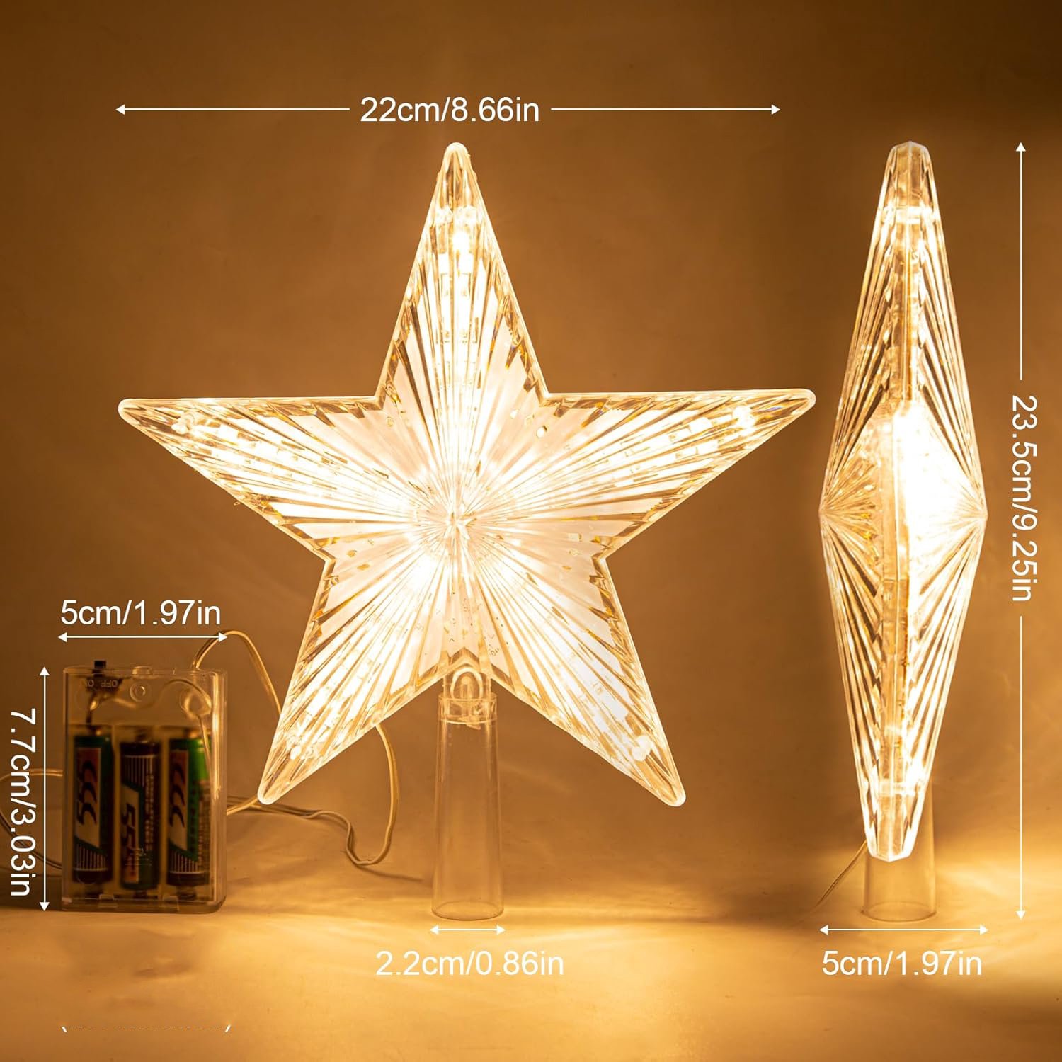 Ster Voor In De Top Van De Kerstboom - Kerstboomversiering In Warm Wit - Kerstboompiek Met Verlichting – foto 8