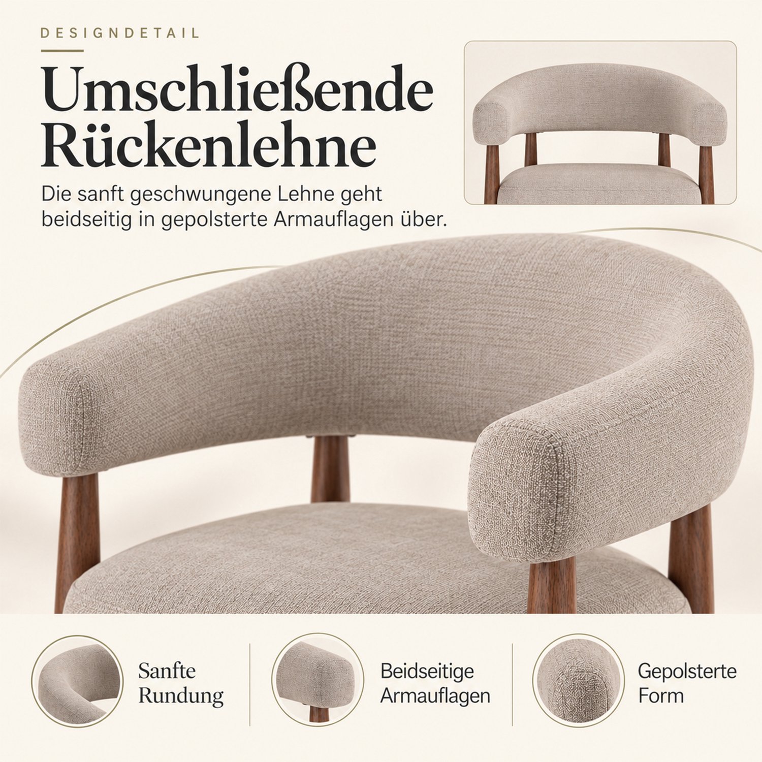 OKWISH Eetkamerstoelen 60 x 59 x 75 cm - Set van 4 met Armleuningen - Voor Eetkamer en Woonkamer - Chenille en Metaal - Taupe Taupe, walnootkleur