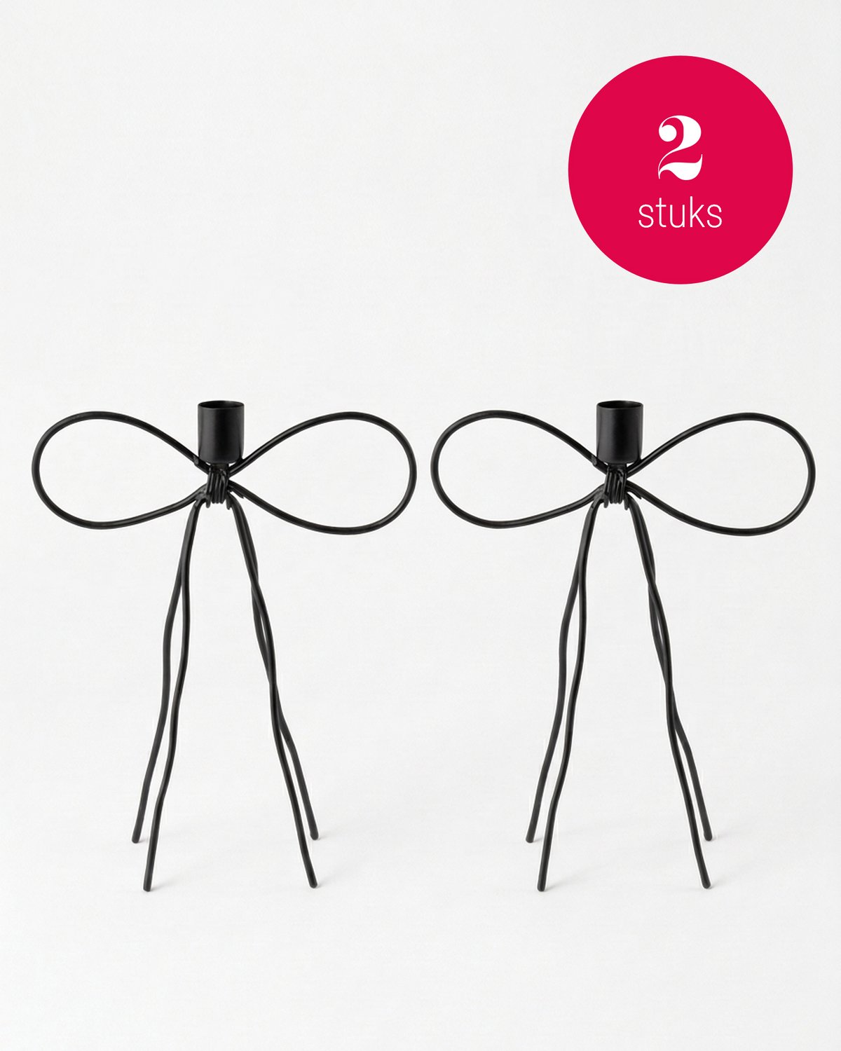 vtwonen Kandelaren Bow - Zwart - Metaal - Set van 2 - 25 cm