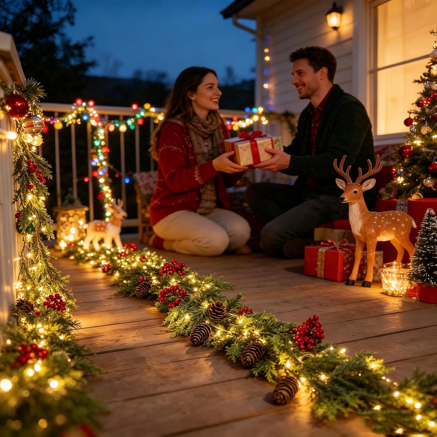 Guirlande Met verlichting - 1.8m - Kunstkerst Guirlande met 35 LED - Kerstguirlande - met rode bessen - Kerstdecoratie - Voor open haard, trap, deur, kerstdecoratie – foto 6