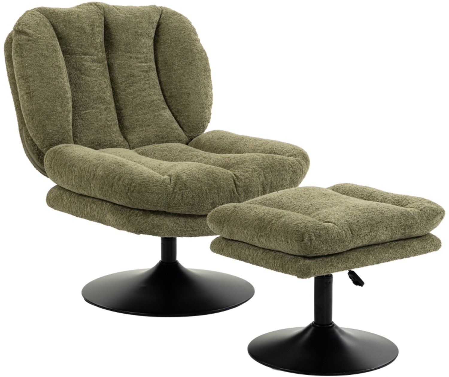 OKWISH Draaifauteuil 92 x 72 x 90 cm - 360 Graden Draaibaar met Verstelbare Voetenbank - Voor Woonkamer en Slaapkamer - Fluweel - Groen