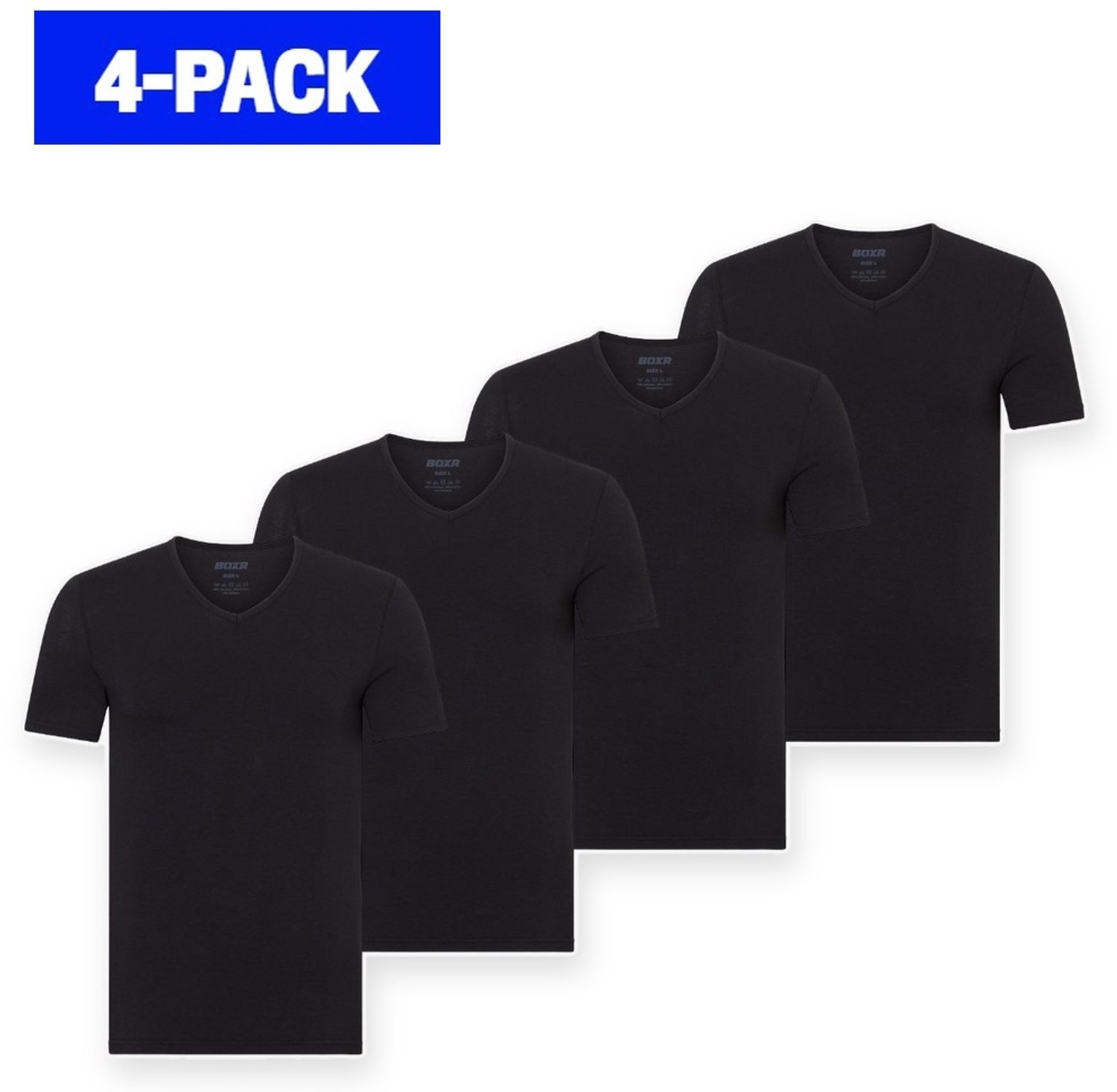 BOXR Underwear - Bamboe T-Shirt Heren - V-Hals - Zwart - Zijdezacht - Thermo Control - Ondershirt Heren - 4-Pack