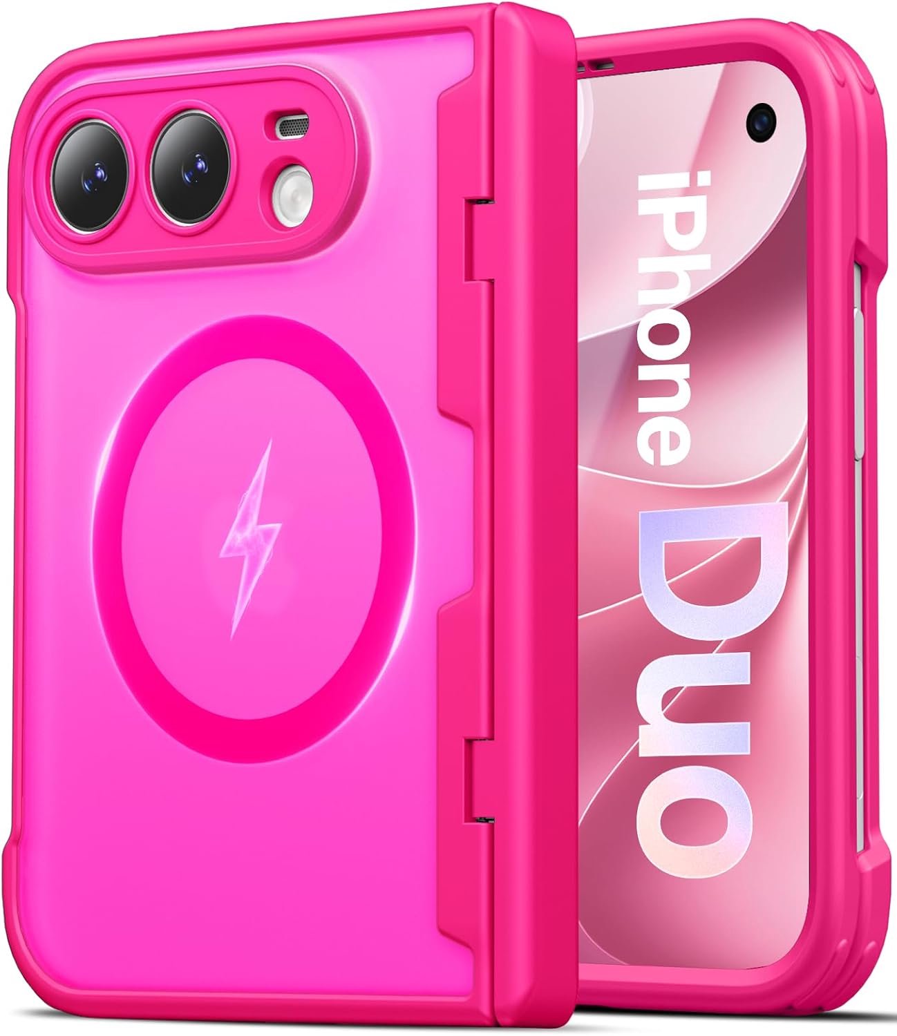 Zandarix Hoesje Geschikt voor Apple iPhone Duo - Back Cover Hoesje - Geschikt voor Mag - Scharnierbescherming - Camerabescherming - Militair Antischok - Roze