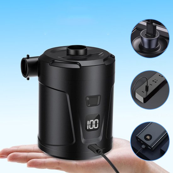 4-in-1 elektrische luchtpomp - Voor opblazen en leeglaten - Draagbaar voor buiten - USB oplaadbaar - 5200 mAh - Inclusief 4 accessoires en LED-scherm - Geschikt voor zwembaden, boten, kampeeruitrusting en luchtmatrassen - Lange batterijduur - Zwart — afbeelding 5