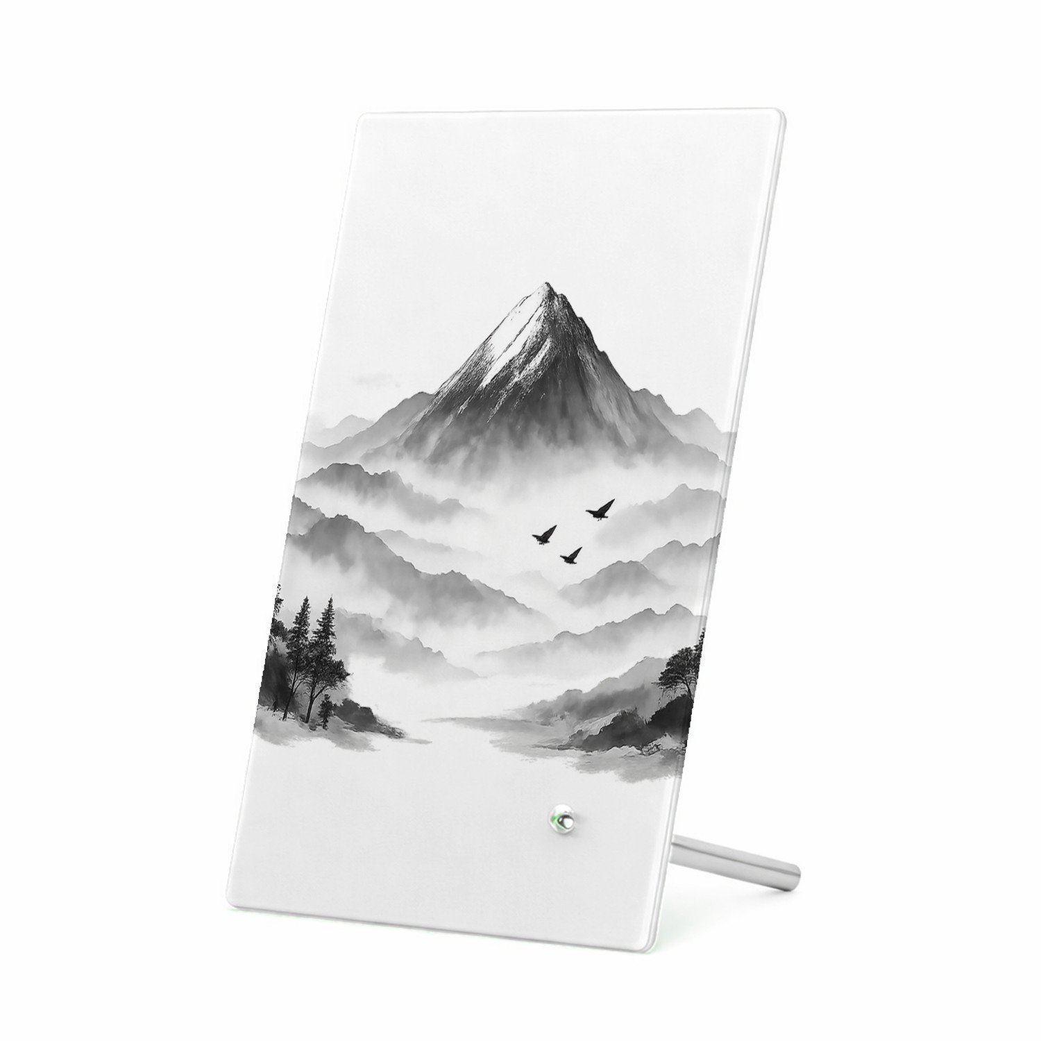 Mr Cadeautjes Glasframe 11 x 16 - design Rustgevende bosmist met een enkele monumentale boom en zacht | cadeau Wit