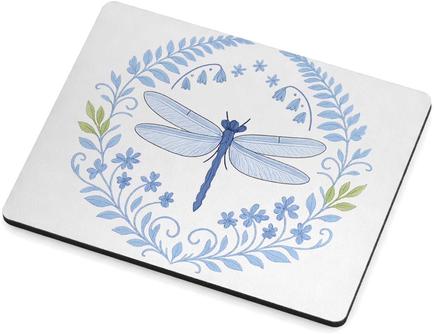 Mr Cadeautjes MDF magnetische fotolijst 9 x 7 - design Serene bosrand met libellen en varens in een verfijnd blauw| cadeau Wit