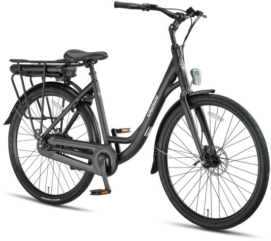 Crown Los Angeles - Elektrische stadsfiets - Elektrische damesfiets - Achterwielmotor - Hydraulische schijfremmen - 28 inch - 52 cm - Mat Zwart — afbeelding 5