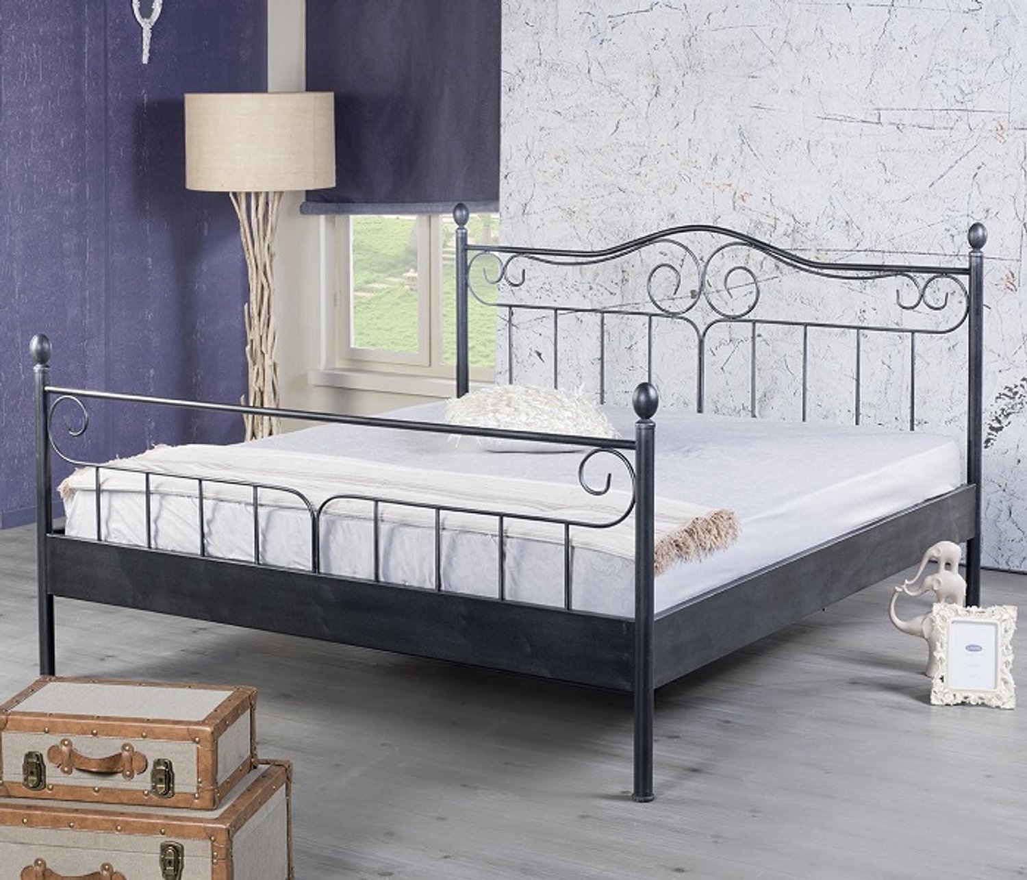 Bed Box Wonen Virginia metalen bed Zwart/Zilver 160x220 cm zwart - zilver