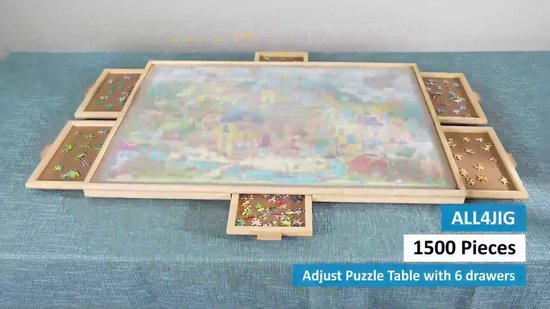 LYNEXA® Puzzelboard - Houten Puzzelplaat 1500 Stukjes - Puzzeltafel 360° Draaibaar - Puzzelbord met 6 Gekleurde Sorteerlades - Inclusief Transparante Beschermfolie - Puzzelmap - Puzzelkoffer - Portapuzzel met Opbergsysteem - 87 x 64 x 4 cm