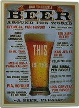 Retro Wandbord - Beer around the world bord – Bier in verschillende talen bord - Emaille Reclame bord - Wandborden - Mancave Decoratie – Mannen cadeau - Garage - Bar - Cafe - Resta