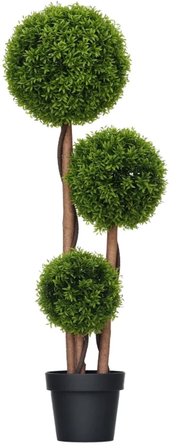 ZYLARO Kunstbuxus - 110 cm - UV-bestendig - 3 bollen - Voor woonkamer slaapkamer kantoor en tuin Groen