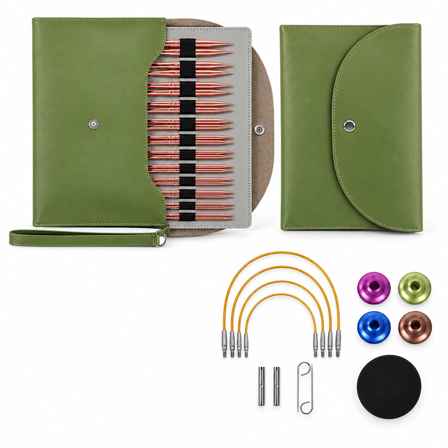 Lifhelpe Rondbreinaalden Set – 13 Paar Verwisselbare Metalen Breinaalden 3–10 mm – Breinaalden met 4 Kabels en Accessoires – Inclusief Groen Opbergetui – Roségoud