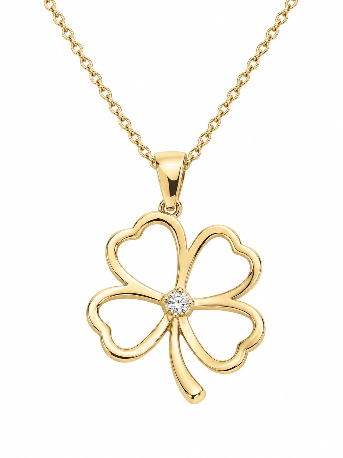 CHIVAL 18K Goud Vergulde Ketting – Shiny Clover Flower– Bloem- Klavertje 4 - Gelukssymbool - Zirkonia - Elegant - Hypoallergeen - Dames - Luxe - Valentijn - Cadeau voor Haar - Moederdag - Liefde - Love - Geschenkverpakking