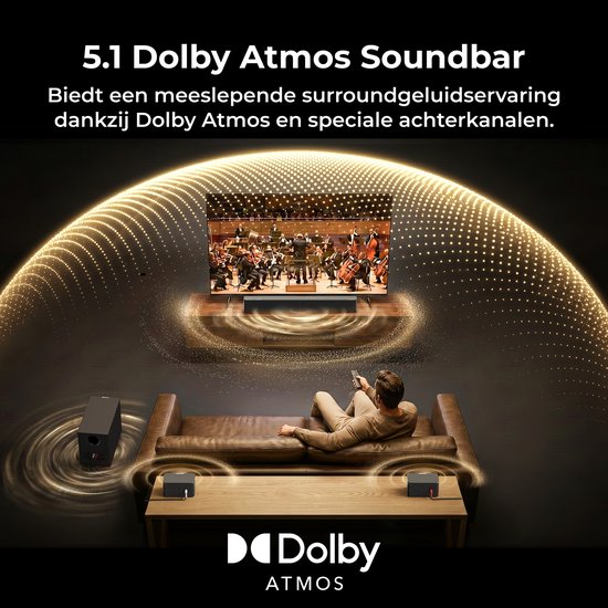 ULTIMEA Poseidon serie 5.1-kanaals Dolby Atmos soundbar met draadloze subwoofer, 312 W piekvermogen en surround-speakers voor achterin — afbeelding 3
